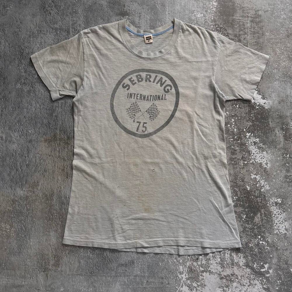 Vintage 70s Grey Sebring International T Shirt! Hanes Size Medium